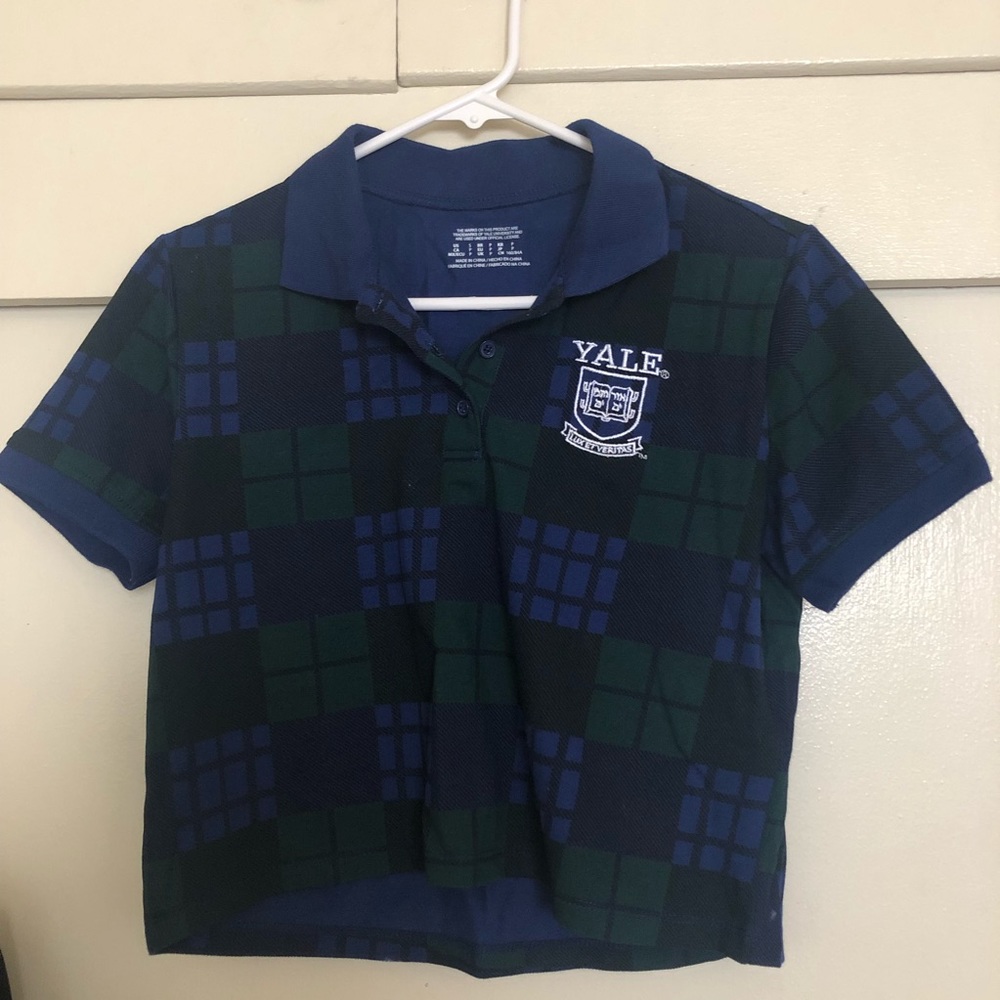 Yale collared plaid cropped shirt